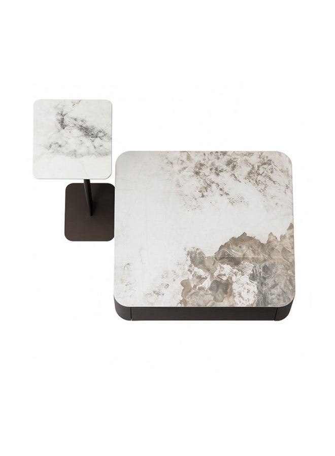 YI ONE Marble Coffee Table Set with Side Table – Modern Center Table with White Marble Top, 2 Storage Drawers & Black Wooden Base – Stylish Living Room Furniture (100 x 90 x 30 CM ) - Image 4