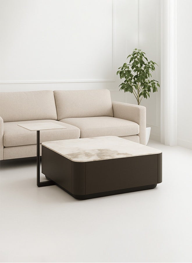 YI ONE Marble Coffee Table Set with Side Table – Modern Center Table with White Marble Top, 2 Storage Drawers & Black Wooden Base – Stylish Living Room Furniture (100 x 90 x 30 CM ) - Image 5