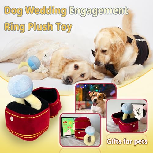 Mewcho Dog Wedding Toy Engagement Plush Ring Box for Dog Birthday Gifts, Funny Plush Toys Squeaky Chew for Party Supplies Decorations - Image 3