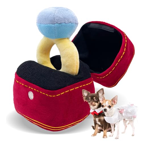 Mewcho Dog Wedding Toy Engagement Plush Ring Box for Dog Birthday Gifts, Funny Plush Toys Squeaky Chew for Party Supplies Decorations - Image 1