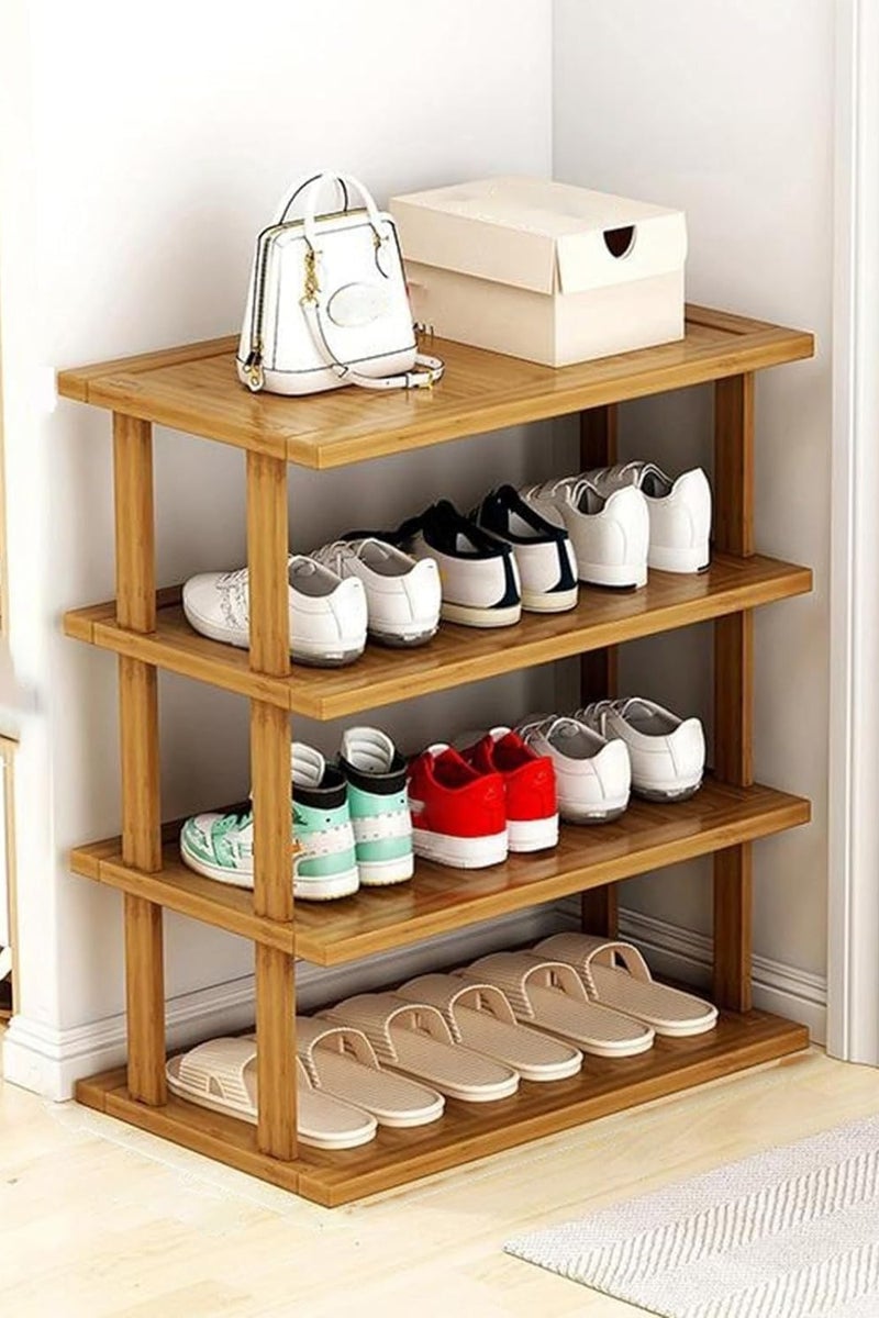 LINGWEI Bamboo Shoe Rack Tall Vertical Shoe Shelf for Small Spaces 4-Tier Freestanding Shoe Storage Organizer for Entryway, Bedroom, Hallway - Image 1
