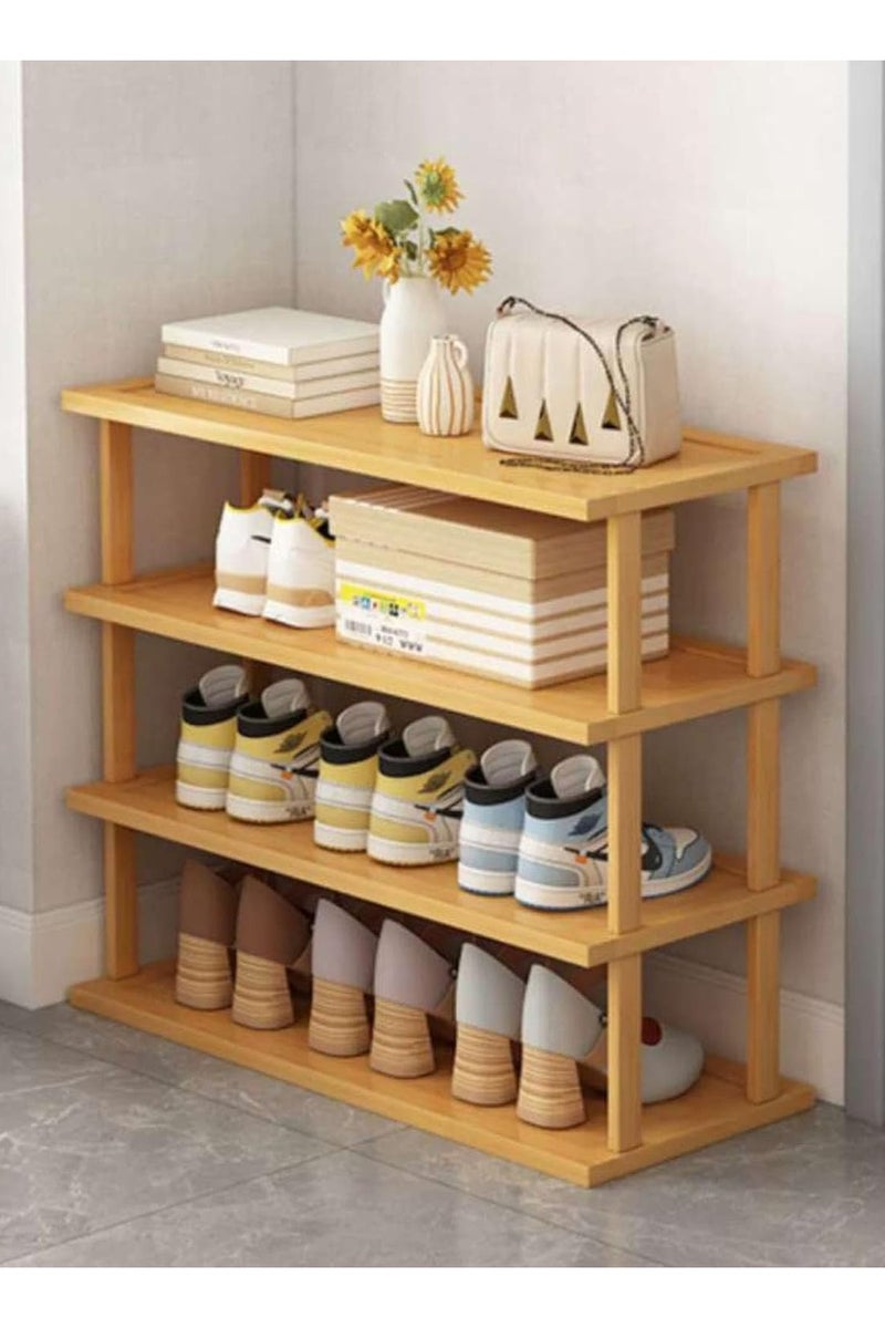 LINGWEI Bamboo Shoe Rack Tall Vertical Shoe Shelf for Small Spaces 4-Tier Freestanding Shoe Storage Organizer for Entryway, Bedroom, Hallway - Image 2