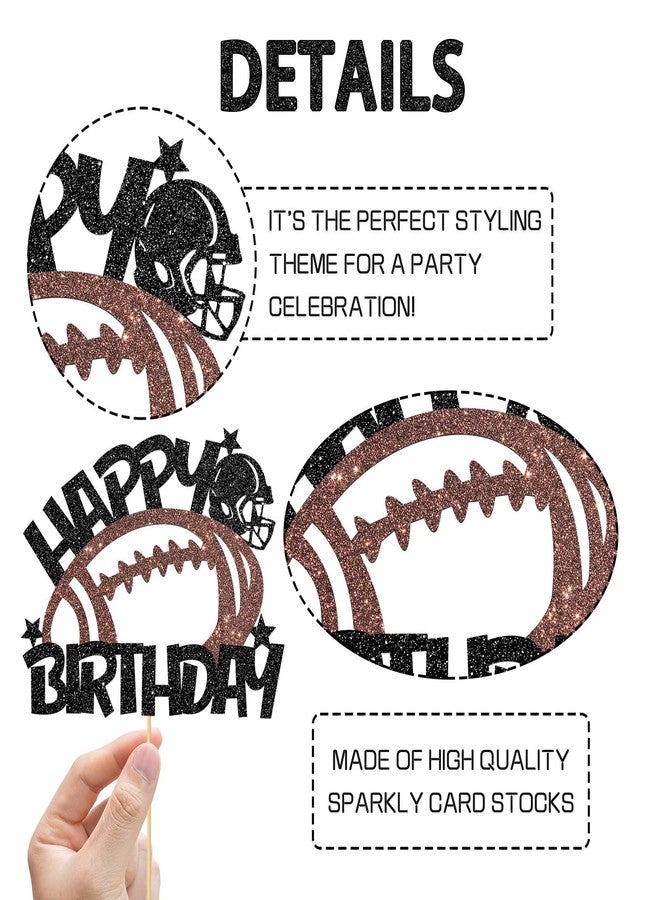 WeBenison Football Happy Birthday Cake Topper Sport Birthday Cake Topper Baby Shower Football Player Birthday Party Decorations - Black Glitter - Image 3
