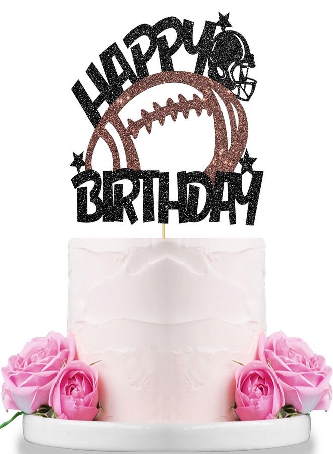 WeBenison Football Happy Birthday Cake Topper Sport Birthday Cake Topper Baby Shower Football Player Birthday Party Decorations - Black Glitter - Image 1