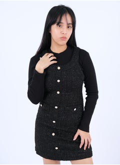 Women’s Double Front Pockets Slim Dress in Banana Tweed