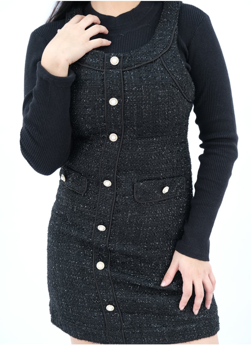 ONLY - Women’s Double Front Pockets Slim Dress in Banana Tweed - Image 1