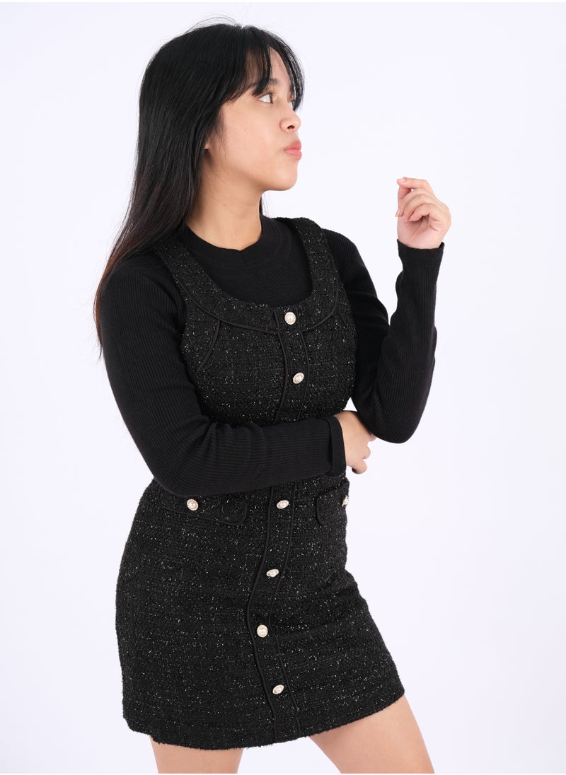 ONLY - Women’s Double Front Pockets Slim Dress in Banana Tweed - Image 1