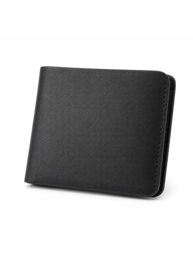 Men's Classic Black Leather Bifold Wallet with Symmetrical Card Slots - Image 1