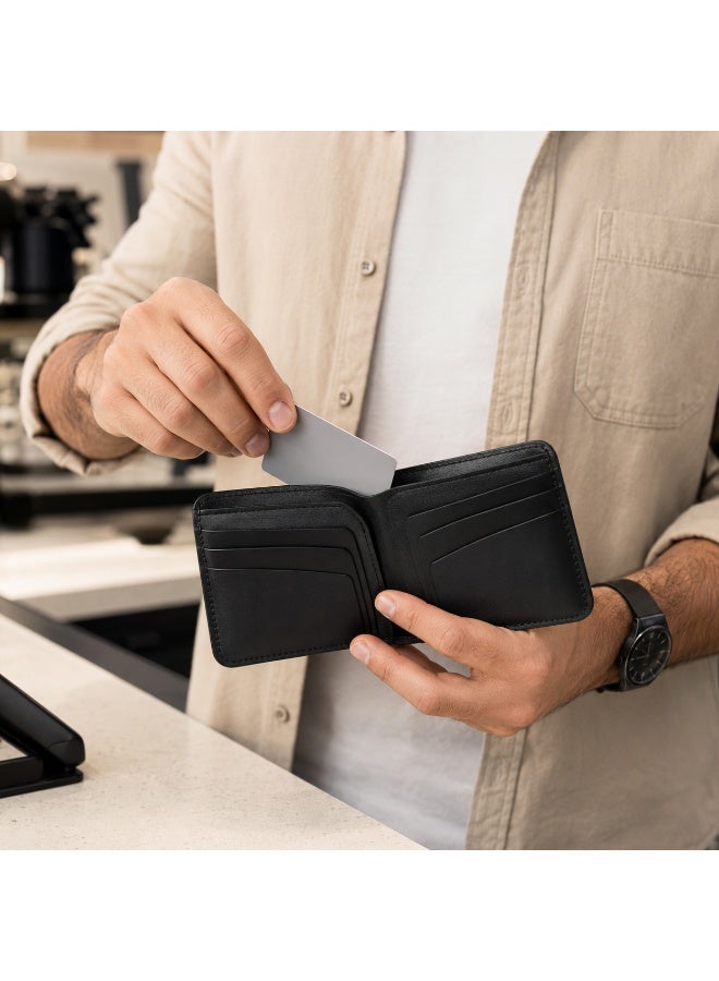 Men's Classic Black Leather Bifold Wallet with Symmetrical Card Slots - Image 2