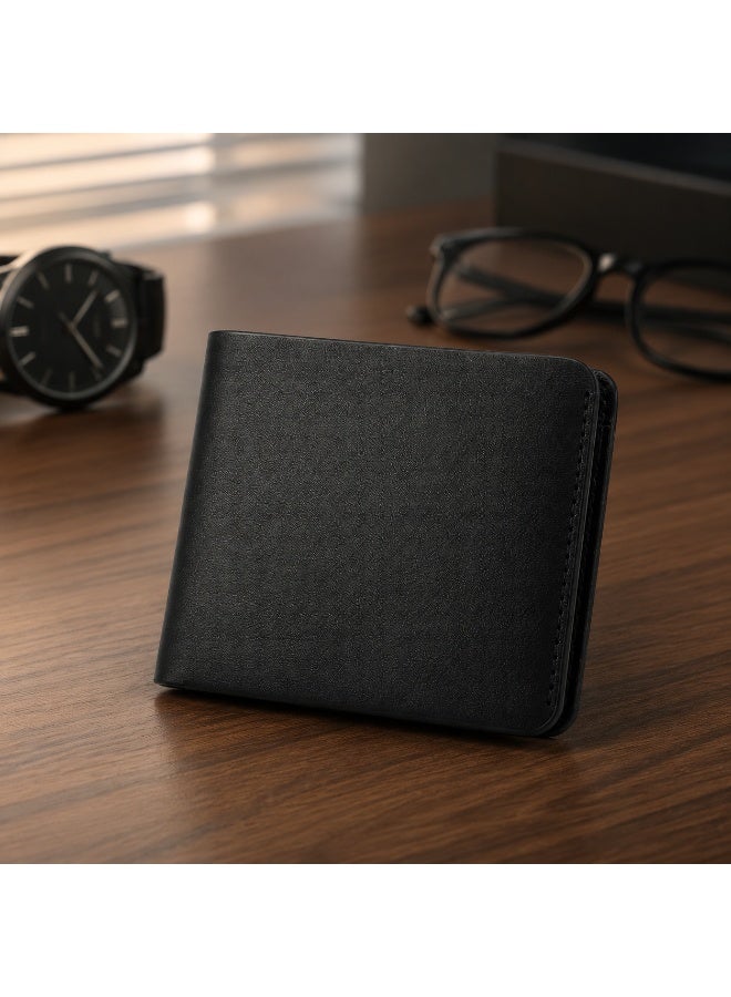 Men's Classic Black Leather Bifold Wallet with Symmetrical Card Slots - Image 3