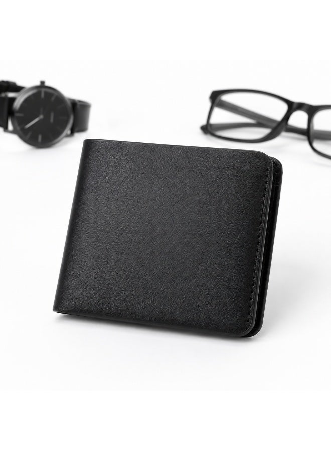 Men's Classic Black Leather Bifold Wallet with Symmetrical Card Slots - Image 4