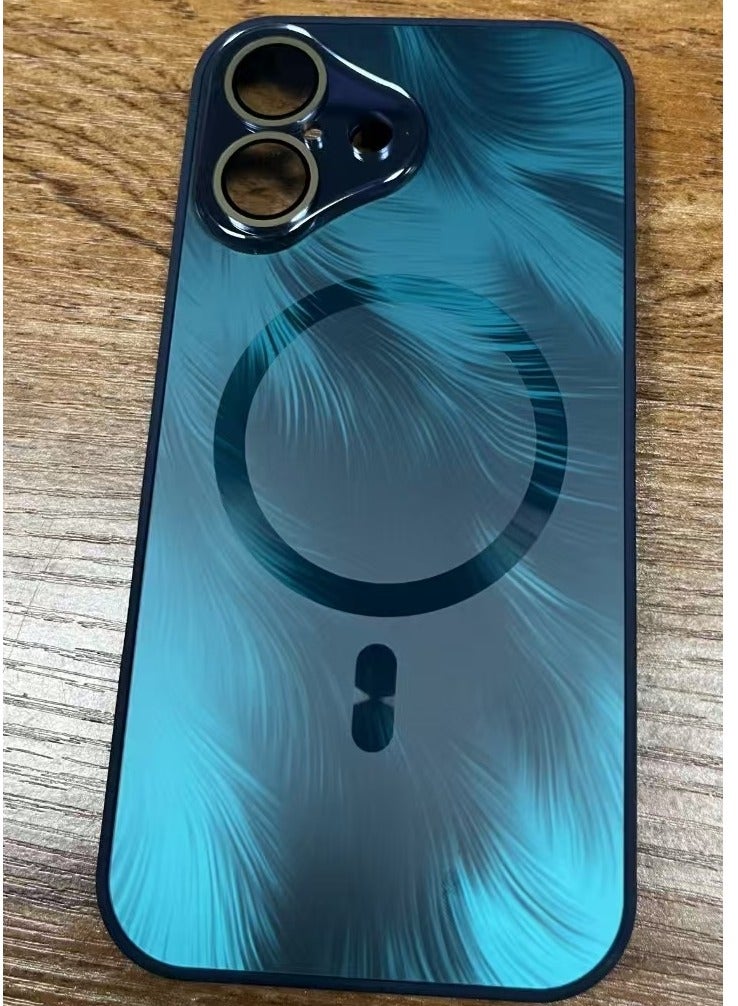 IPhone 16 magnetic matte phone case, luxurious cover coating，non stick fingerprint，gradient flowing phoenix tail pattern lens protective case (blue) - Image 2