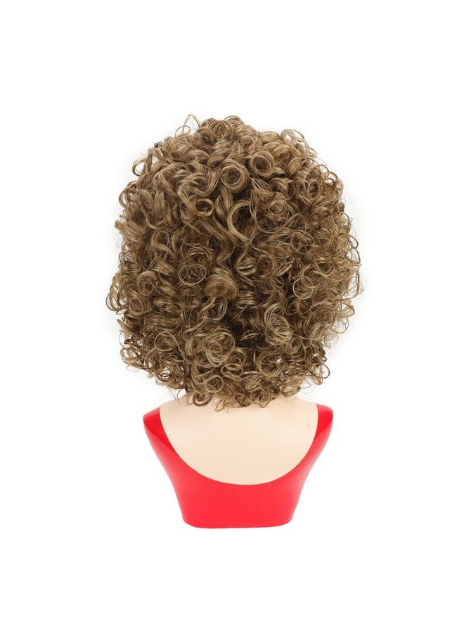 RENERSHOW - Enershow Short Brown Curly Wigs For Women Mixed Blonde Synthetic Wig Bouncy Curly Hair Replacement Wig Ombre Curly Wig With Dark Roots - Image 1