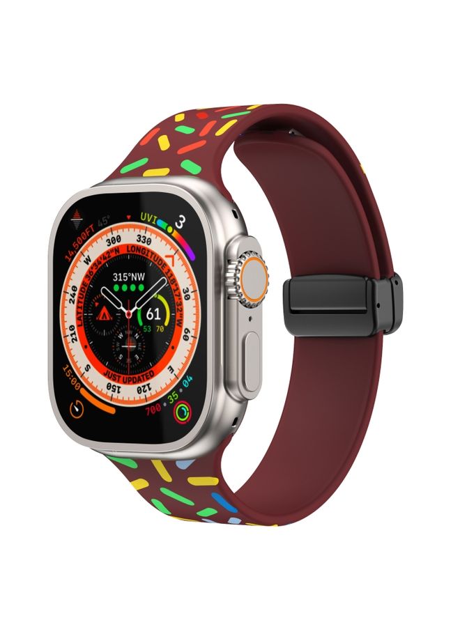 Replacement Strap For Apple Watch 5 40mm Rainbow Dots Silicone Magnetic Black Buckle Watch Band Wine