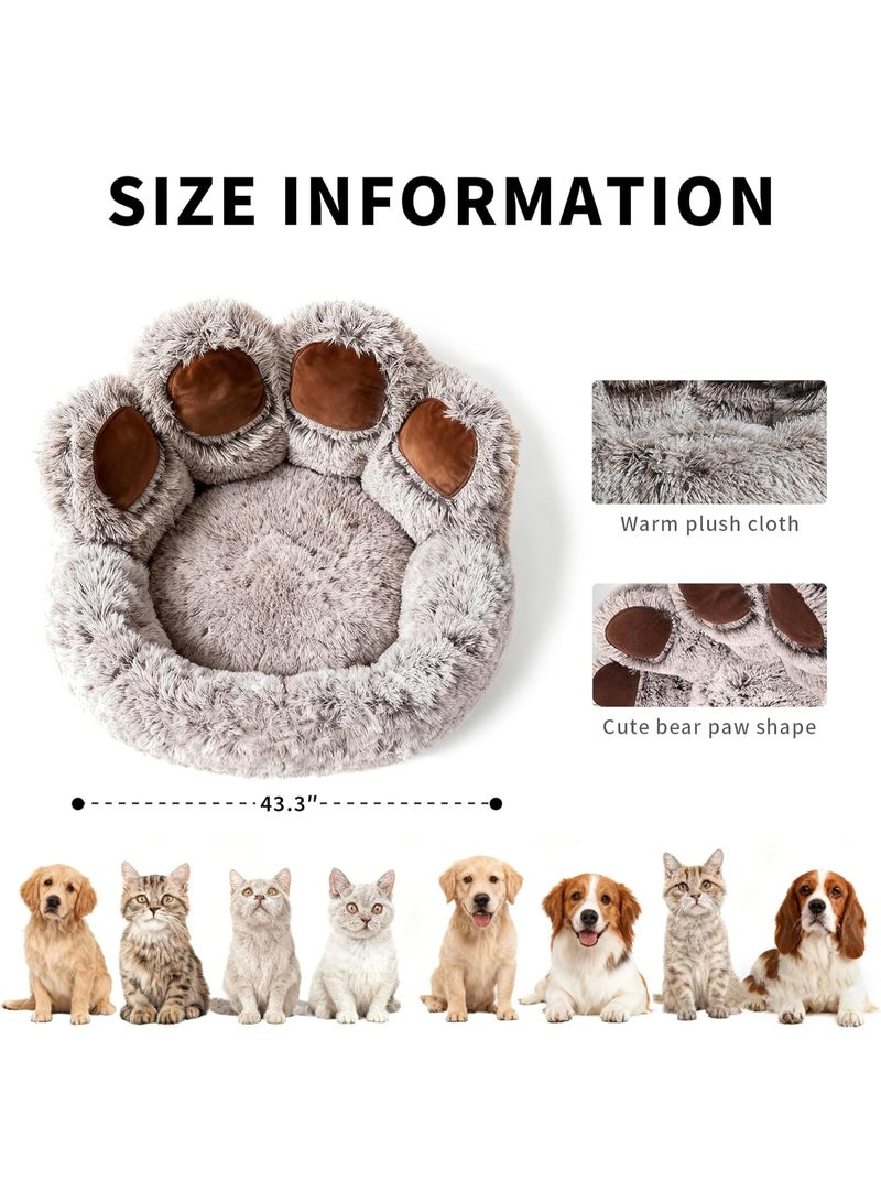كيلا سرير مهدئ للحيوانات الأليفة على شكل مخلب، سرير دونات من الفرو الصناعي الفاخر للكلاب والقطط، قابل للغسل في الغسالة، قاعدة مانعة للانزلاق، متوسط الحجم (22 بوصة × 22 بوصة × 6 بوصات)، رمادي - Image 3