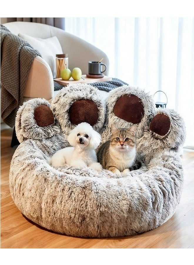كيلا سرير مهدئ للحيوانات الأليفة على شكل مخلب، سرير دونات من الفرو الصناعي الفاخر للكلاب والقطط، قابل للغسل في الغسالة، قاعدة مانعة للانزلاق، متوسط الحجم (22 بوصة × 22 بوصة × 6 بوصات)، رمادي - Image 1