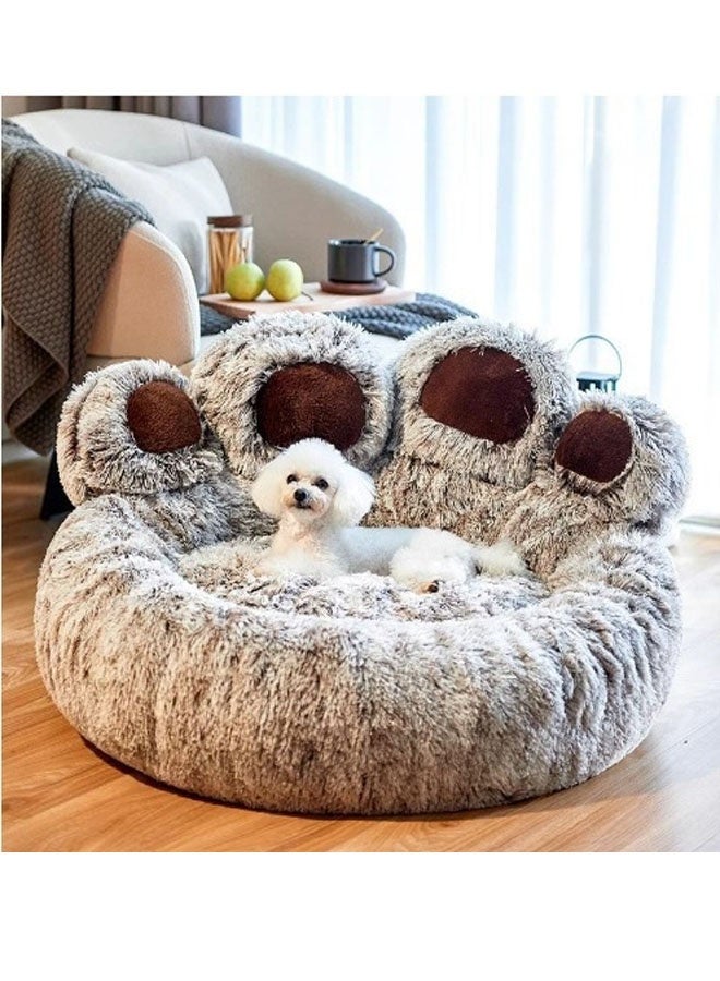 كيلا سرير مهدئ للحيوانات الأليفة على شكل مخلب، سرير دونات من الفرو الصناعي الفاخر للكلاب والقطط، قابل للغسل في الغسالة، قاعدة مانعة للانزلاق، متوسط الحجم (22 بوصة × 22 بوصة × 6 بوصات)، رمادي - Image 2