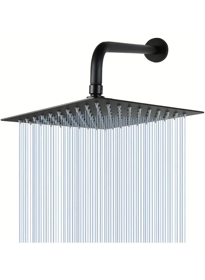 1pc Large Rectangular Showerhead With Extended Arm Heavy Duty Stainless Steel Body 8 Inch Wide Rain Shower System Wall Mounted Bathroom Showerhead For Home Spa Black - Image 1