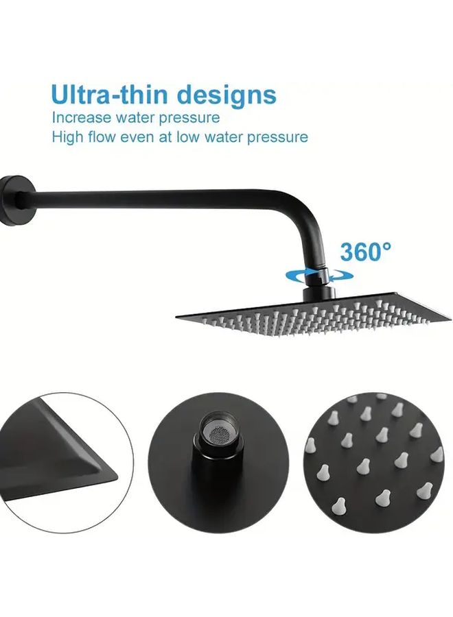 1pc Large Rectangular Showerhead With Extended Arm Heavy Duty Stainless Steel Body 8 Inch Wide Rain Shower System Wall Mounted Bathroom Showerhead For Home Spa Black - Image 2