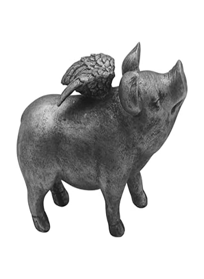 Elements 7.28x3.35x5.51 Inch Resin Silver Winged Pig Tabletop Decor - Image 1