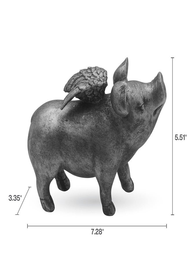 Elements 7.28x3.35x5.51 Inch Resin Silver Winged Pig Tabletop Decor - Image 2