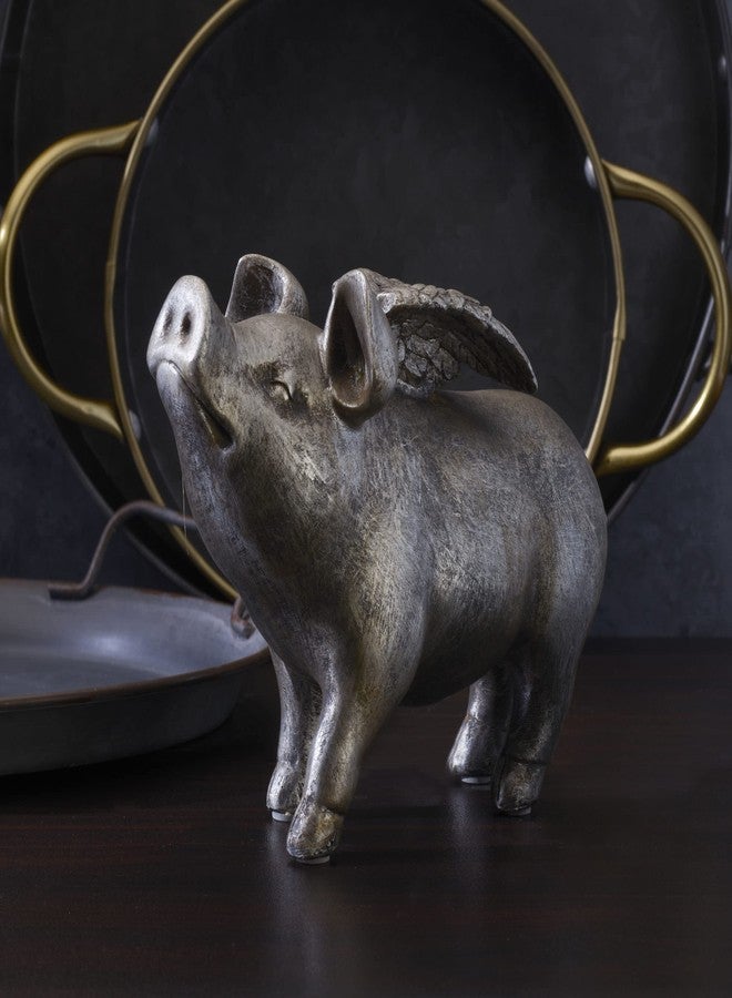 Elements 7.28x3.35x5.51 Inch Resin Silver Winged Pig Tabletop Decor - Image 5