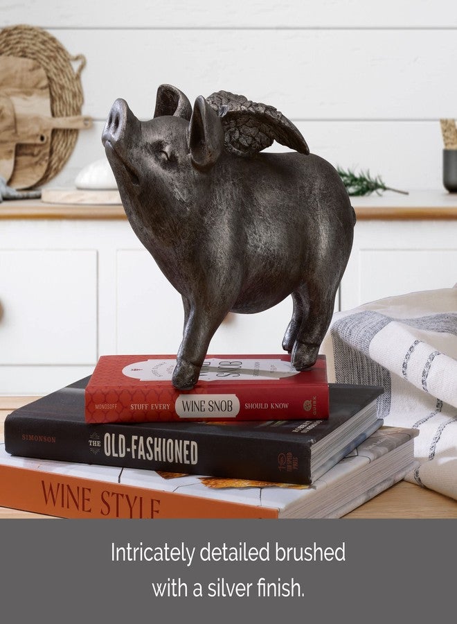 Elements 7.28x3.35x5.51 Inch Resin Silver Winged Pig Tabletop Decor - Image 4