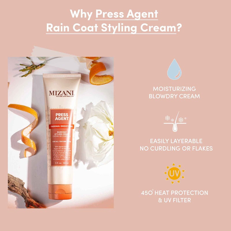Mizani Press Agent Raincoat Styling Cream - Moisturizes & Protects Hair from Heat Styling & Blowouts, For Dry & Frizzy Hair, With Argan Oil - Image 3