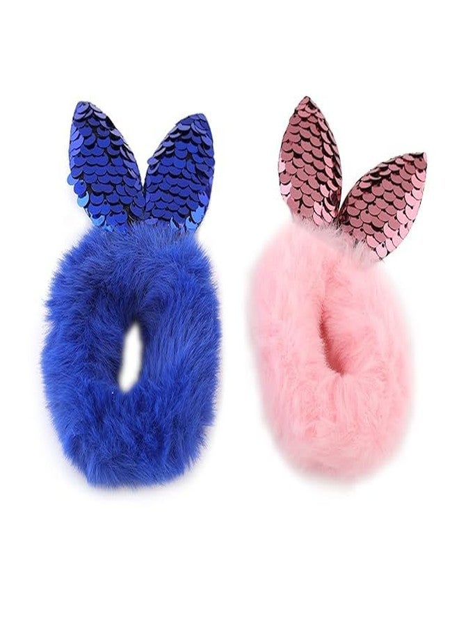 Minta Multicolor Cute Shiny Fluffy Fur Rubber Bands for Womens/girls (Pack of 2) - Image 2