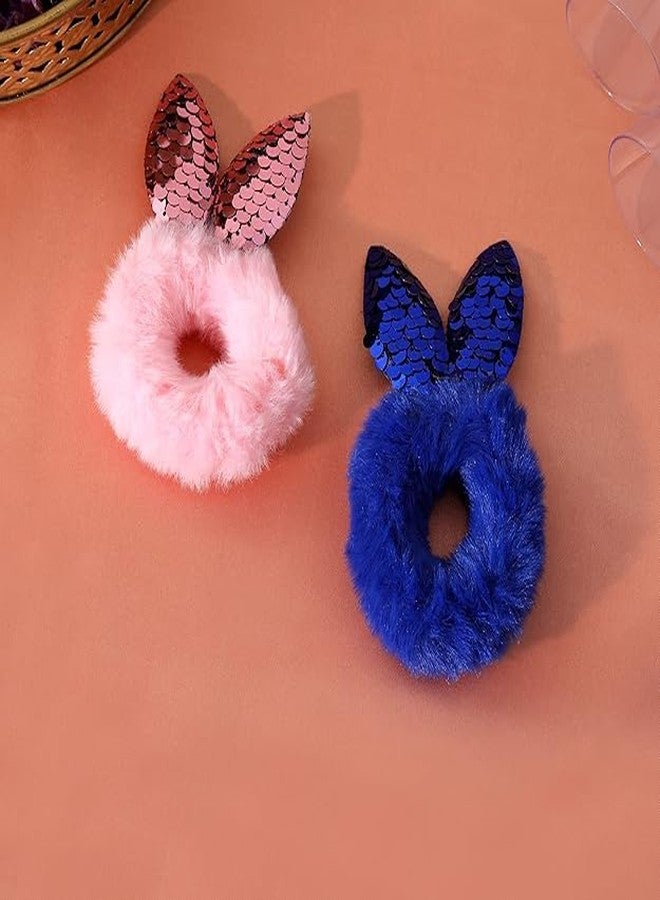 Minta Multicolor Cute Shiny Fluffy Fur Rubber Bands for Womens/girls (Pack of 2) - Image 3