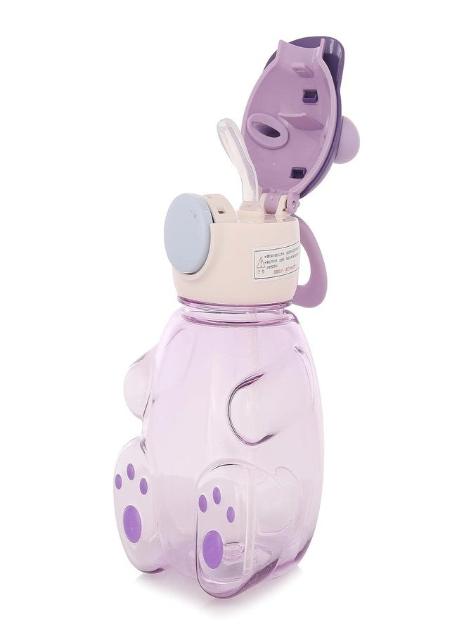 MANIBAM IMPEX Cartoon Shape Kids Water Bottle with Straw,Shoulder Belt, cleaner brush,2D Sticker,3D Sticker Non-Toxic BPA Free Sipper Bottle Leak Proof Bottle for School Kids(Pack Of 1) (PURPLE) - Image 4