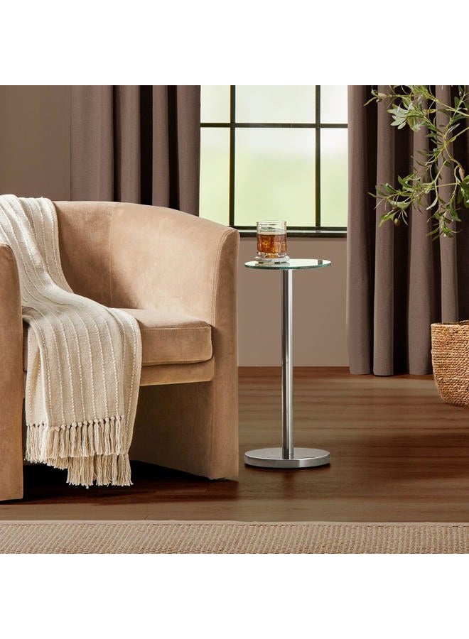 mDesign Glass Top Side/End Drink Table - Small Modern Round Accent Metal Nightstand Furniture for Living Room, Dorm, Home Office, and Bedroom - 9" Round - Clear/Chrome - Image 2