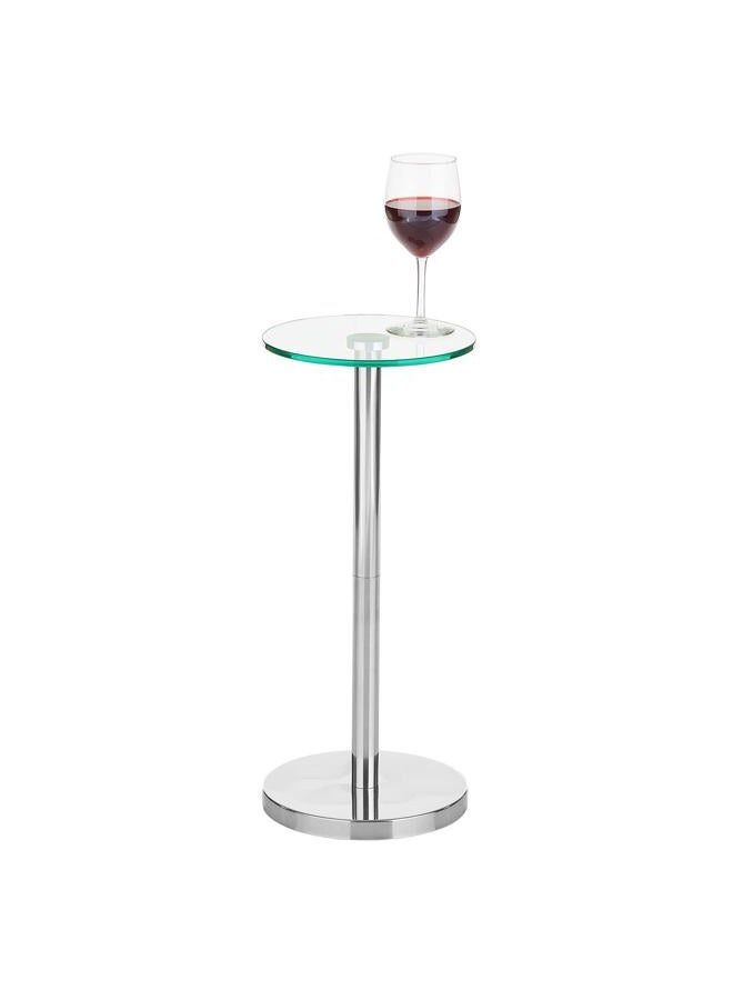 mDesign Glass Top Side/End Drink Table - Small Modern Round Accent Metal Nightstand Furniture for Living Room, Dorm, Home Office, and Bedroom - 9" Round - Clear/Chrome - Image 1