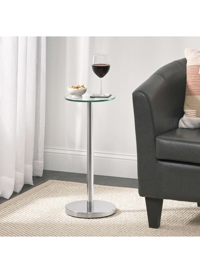 mDesign Glass Top Side/End Drink Table - Small Modern Round Accent Metal Nightstand Furniture for Living Room, Dorm, Home Office, and Bedroom - 9" Round - Clear/Chrome - Image 5
