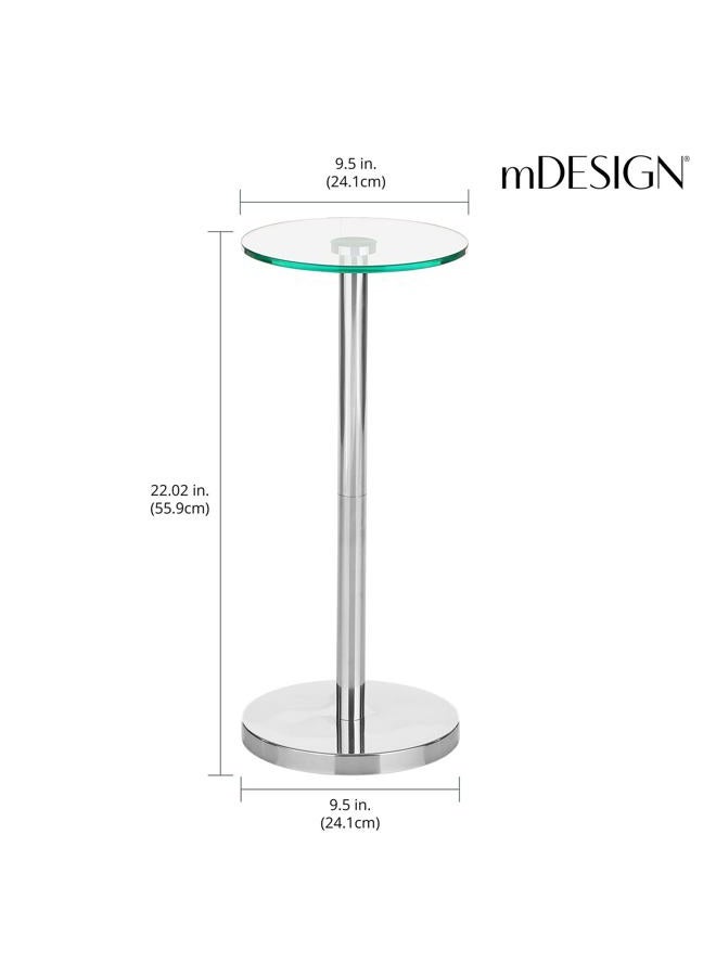 mDesign Glass Top Side/End Drink Table - Small Modern Round Accent Metal Nightstand Furniture for Living Room, Dorm, Home Office, and Bedroom - 9" Round - Clear/Chrome - Image 3