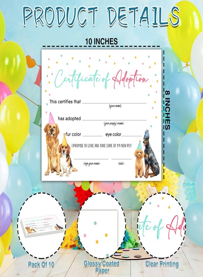 Disfuco Pet Adoption Certificate - Adopt A Dog Certificate for Girl Boy - Puppy Adoption Party Decorations - Puppy Birthday Party Favors - Lets Pawty Party Supplies, 10 Adoption Certificates (CC01) - Image 2