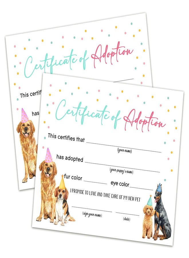 Disfuco Pet Adoption Certificate - Adopt A Dog Certificate for Girl Boy - Puppy Adoption Party Decorations - Puppy Birthday Party Favors - Lets Pawty Party Supplies, 10 Adoption Certificates (CC01) - Image 1