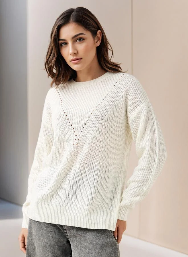 Splash FAV Textured Crew Neck Sweater with Long Sleeves