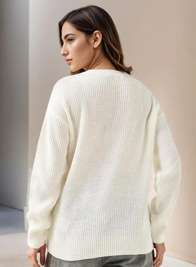 Splash FAV Textured Crew Neck Sweater with Long Sleeves