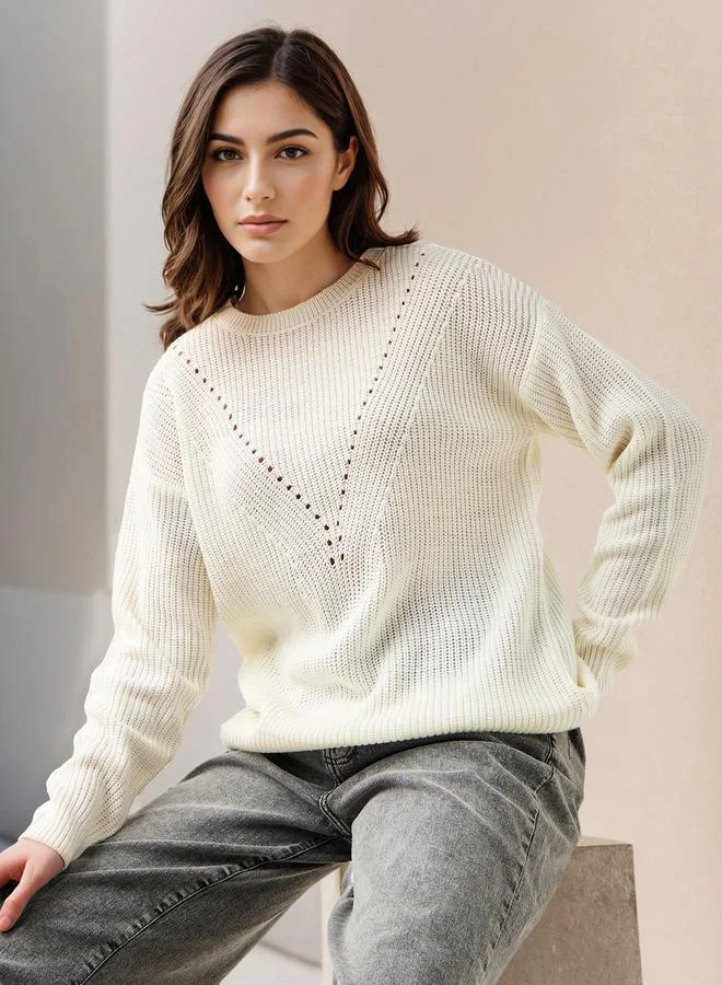 Splash FAV Textured Crew Neck Sweater with Long Sleeves