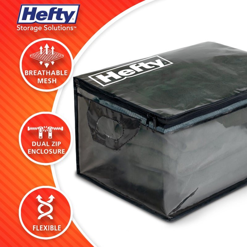 Hefty Large Flexible Tote with Breathable Mesh, Double Zipper, 2 Handles â€“ Ideal for Moving or Clothes & Apparel Storage, Alternative to Plastic Bin, Organizer or Container â€“ 2 Pack - Image 3