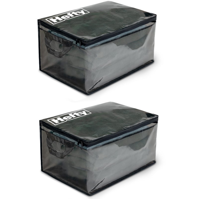 Hefty Large Flexible Tote with Breathable Mesh, Double Zipper, 2 Handles â€“ Ideal for Moving or Clothes & Apparel Storage, Alternative to Plastic Bin, Organizer or Container â€“ 2 Pack - Image 1