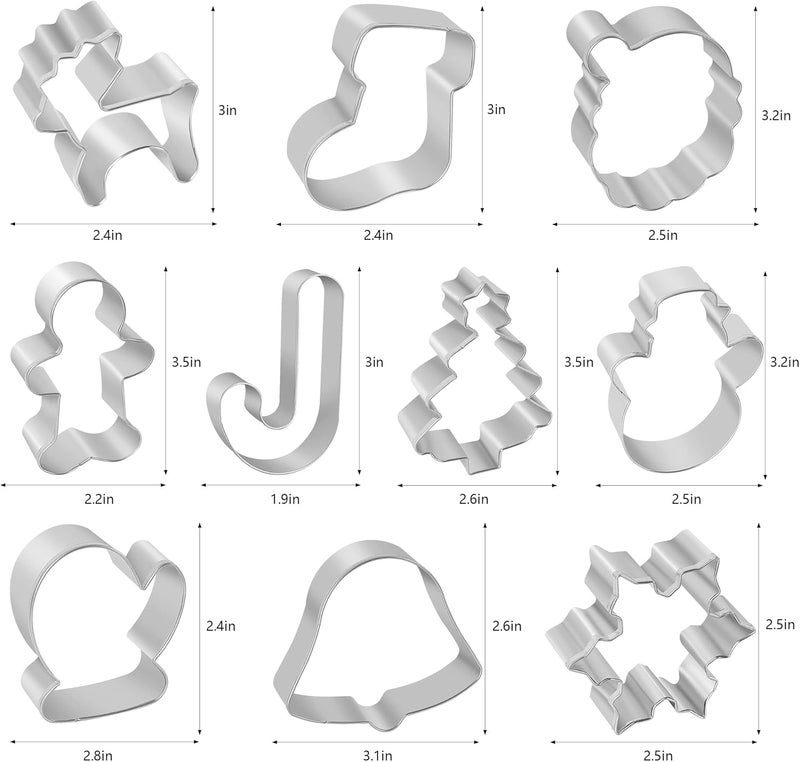 TAROSE Christmas Cookie Cutters, 10 pieces Large Metal Cookie Cutters Shape - Gingerbread Man, Snowflake, Snowman, Christmas Tree, Bell, Reindeer & More for Holiday, Stainless Steel - Image 2