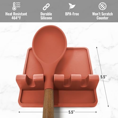 Zulay Kitchen Silicone Utensil Rest with Drip Pad for Multiple Utensils - BPA-Free, Heat-Resistant Spoon Rest & Spoon Holder for Stove Top - Kitchen Utensil Holder for Ladles & Tongs - Canyon Rose - Image 5
