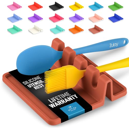 Zulay Kitchen Silicone Utensil Rest with Drip Pad for Multiple Utensils - BPA-Free, Heat-Resistant Spoon Rest & Spoon Holder for Stove Top - Kitchen Utensil Holder for Ladles & Tongs - Canyon Rose - Image 1