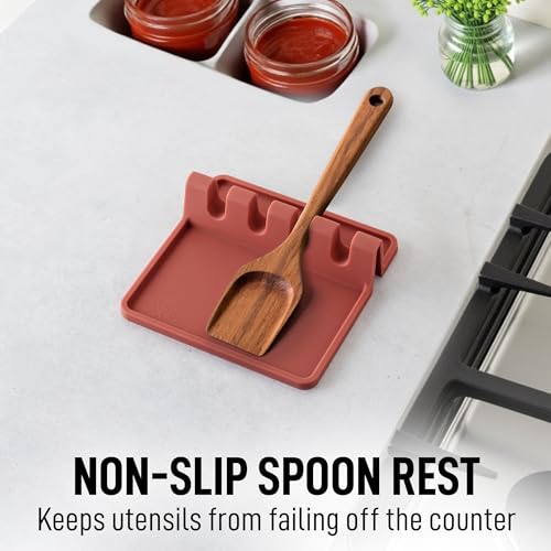 Zulay Kitchen Silicone Utensil Rest with Drip Pad for Multiple Utensils - BPA-Free, Heat-Resistant Spoon Rest & Spoon Holder for Stove Top - Kitchen Utensil Holder for Ladles & Tongs - Canyon Rose - Image 4