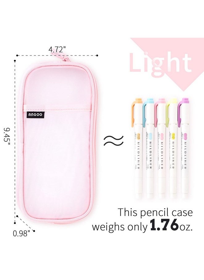EASTHILL - EASTHILL Grid Mesh Pen Pencil Case with Zipper Clear Makeup Color Pouch Cosmetics Bag Multi-Purpose Travel School Teen Girls and Boys Transparent Stationary Bag Office Organizer Box for Adluts(Pink) - Image 1