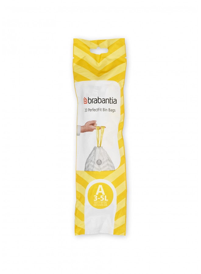 Brabantia PerfectFit Trash Bags (Size A / 0.8 Gallon) High Quality Thick Plastic Trash Can Liners with Tie Tape Drawstring Handles (20 Bags) - Image 1