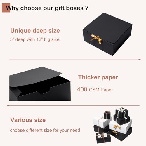 Mcfleet Black Gift Boxes with Lids 12x12x5 Inches 10 Pack Groomsmen Proposal Boxes Cardboard Gift Box for Presents, Craft Boxes for Christmas, Wedding, Graduation, Holiday, Birthday Gift Packaging - Image 3