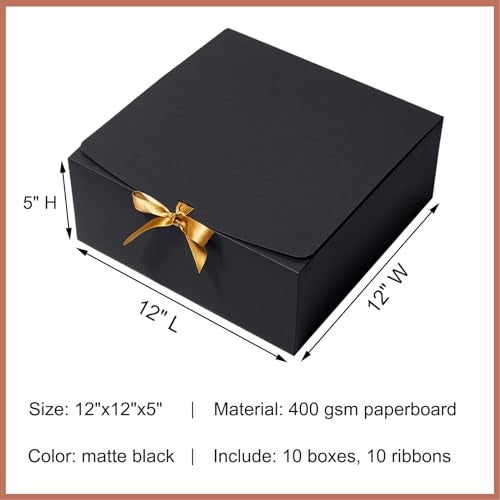 Mcfleet Black Gift Boxes with Lids 12x12x5 Inches 10 Pack Groomsmen Proposal Boxes Cardboard Gift Box for Presents, Craft Boxes for Christmas, Wedding, Graduation, Holiday, Birthday Gift Packaging - Image 2